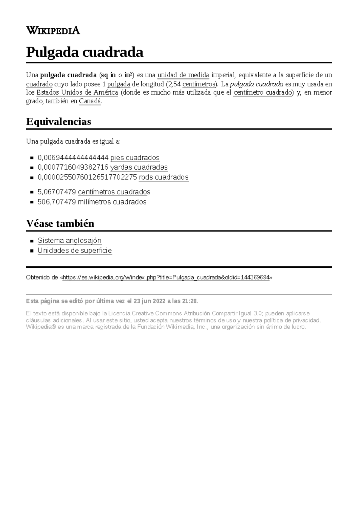 Pulgada cuadrada excelente Pulgada cuadrada Una pulgada cuadrada