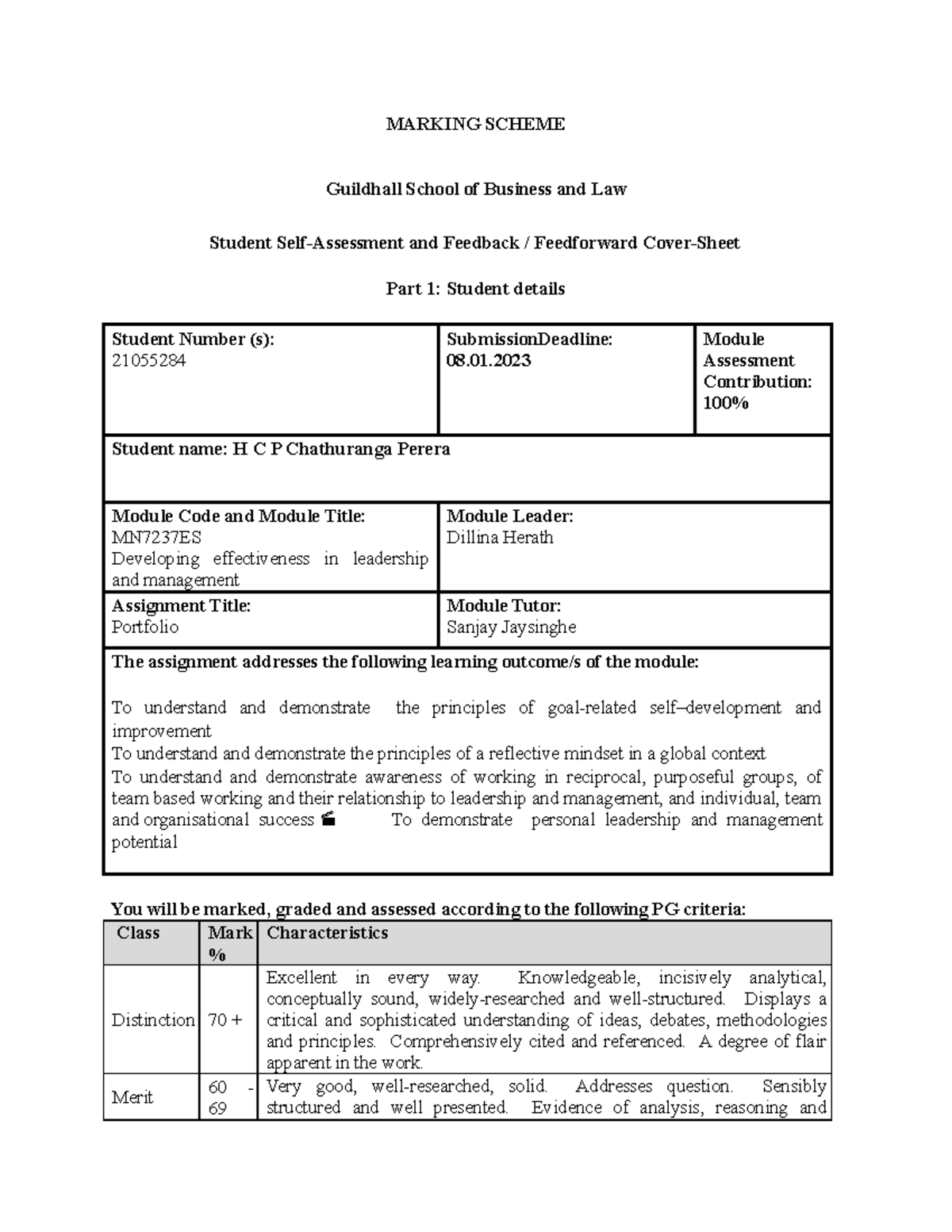 Assessment sheet - hji - MARKING SCHEME Guildhall School of Business ...