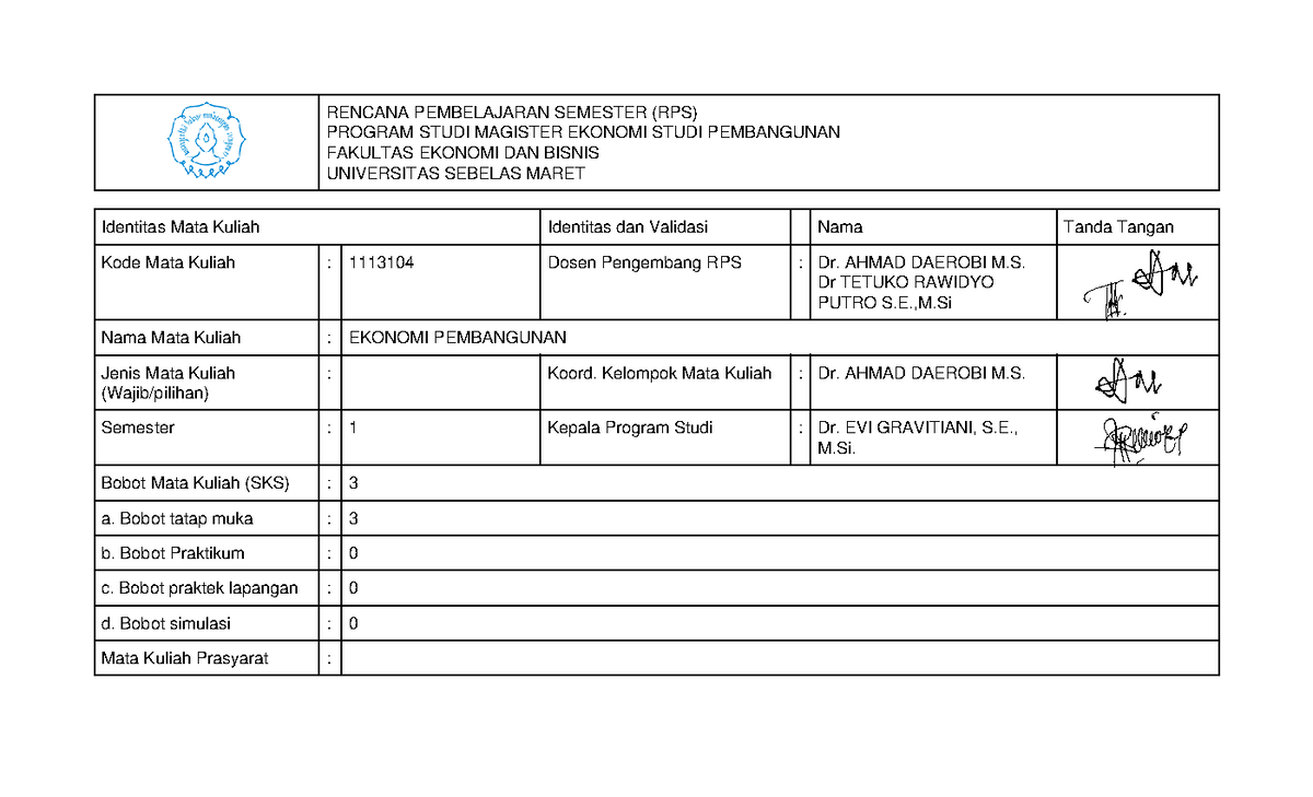 Rencana Pembelajaran Semester Ekonomi Pembangunan - RENCANA ...