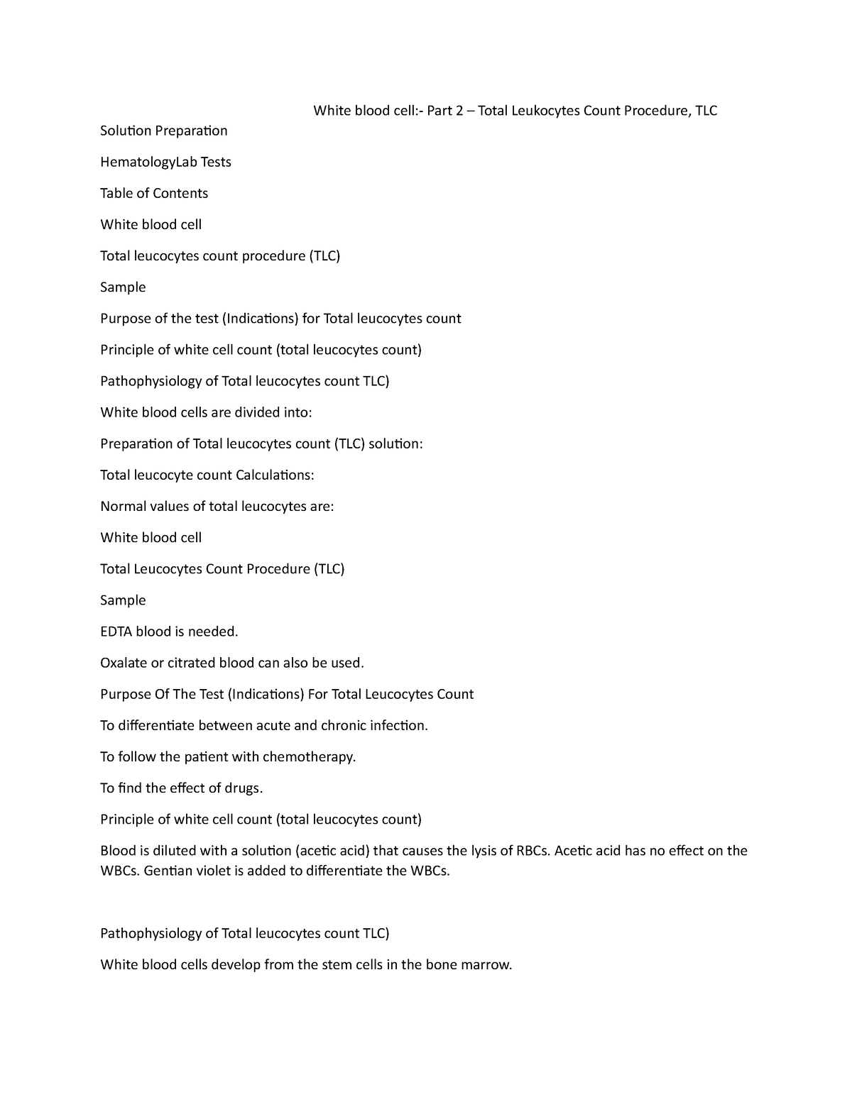 White blood cell count - practicum materials - White blood cell:- Part ...