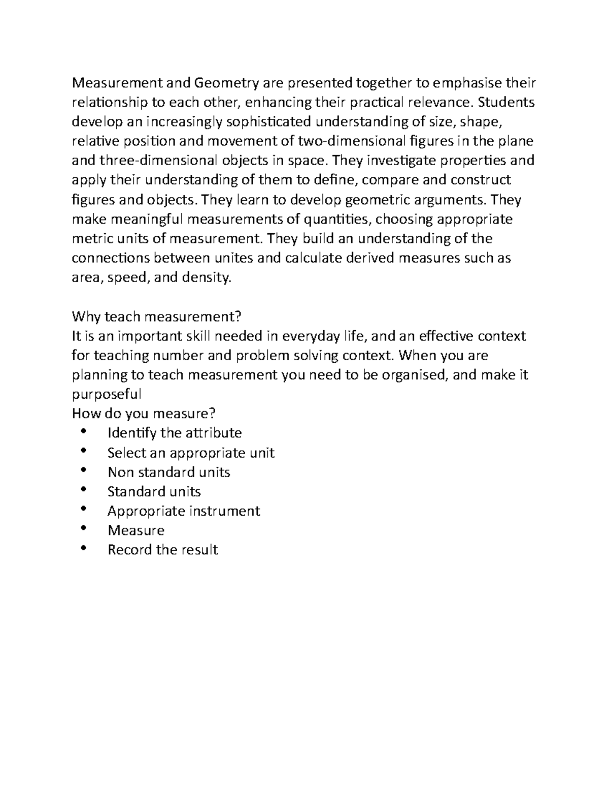 Week 11 - Lecture notes 11 - Measurement and Geometry are presented ...