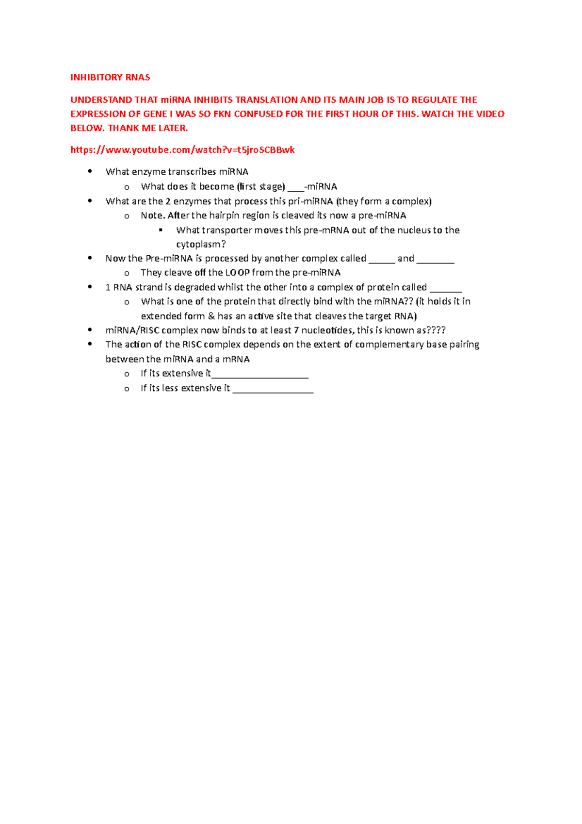 Inhibitory RNAS - INHIBITORY RNAS UNDERSTAND THAT miRNA INHIBITS ...