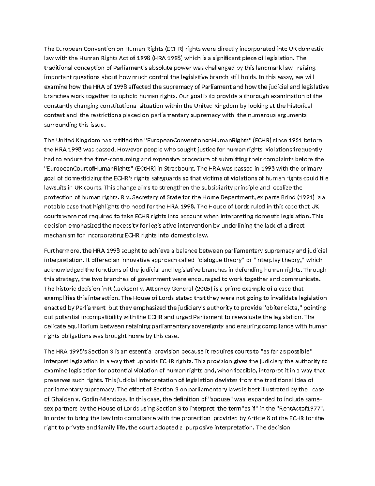 PS HRA - The European Convention on Human Rights (ECHR) rights were ...