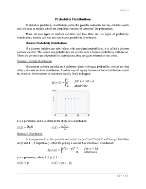 Lecture Note 1 - Probability Distributions In statistics probability ...