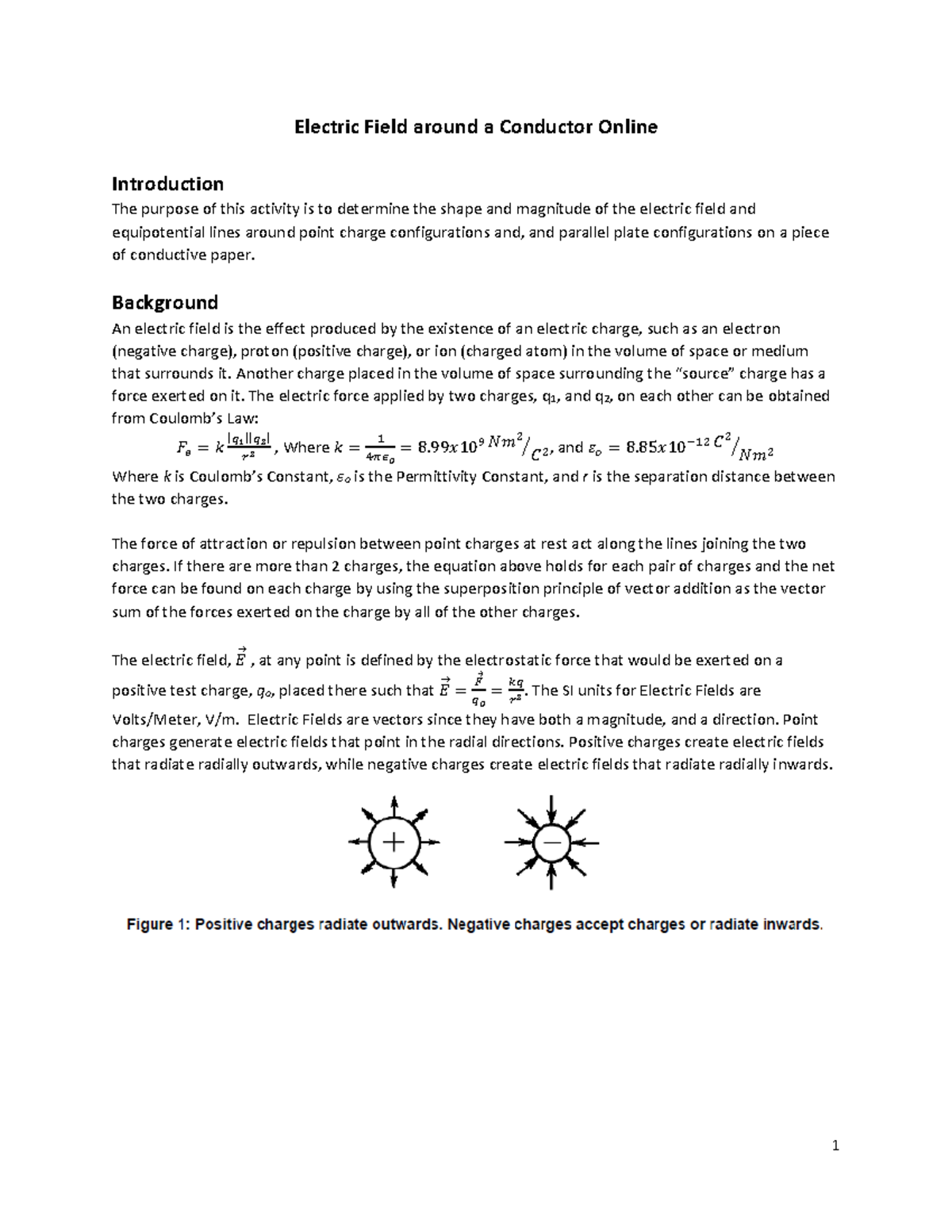 Fall22 Electric Field Around a Conductor Lab Online Edited 8 - Electric ...