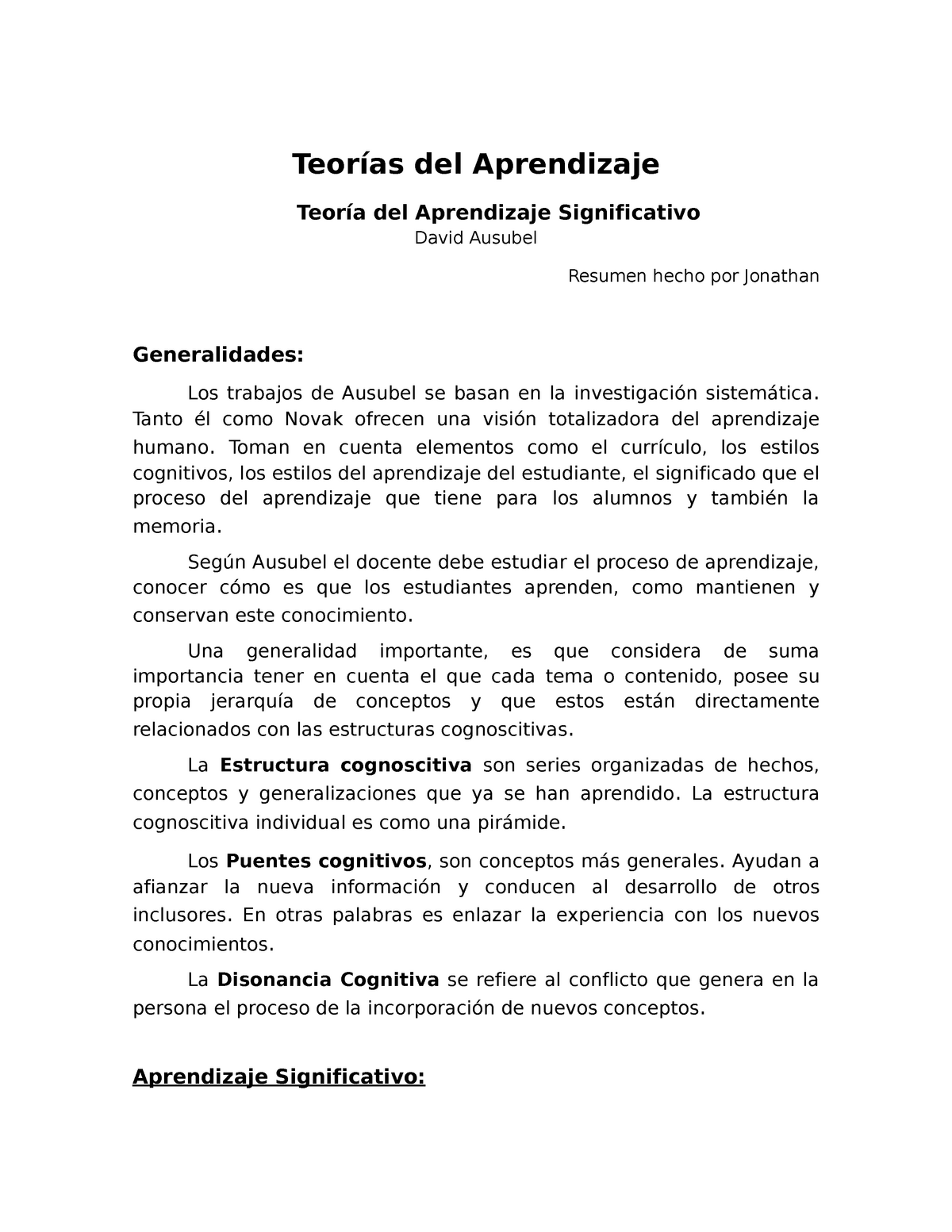 16057570 Teoria del Aprendizaje significativo Resumen - Teorías del ...