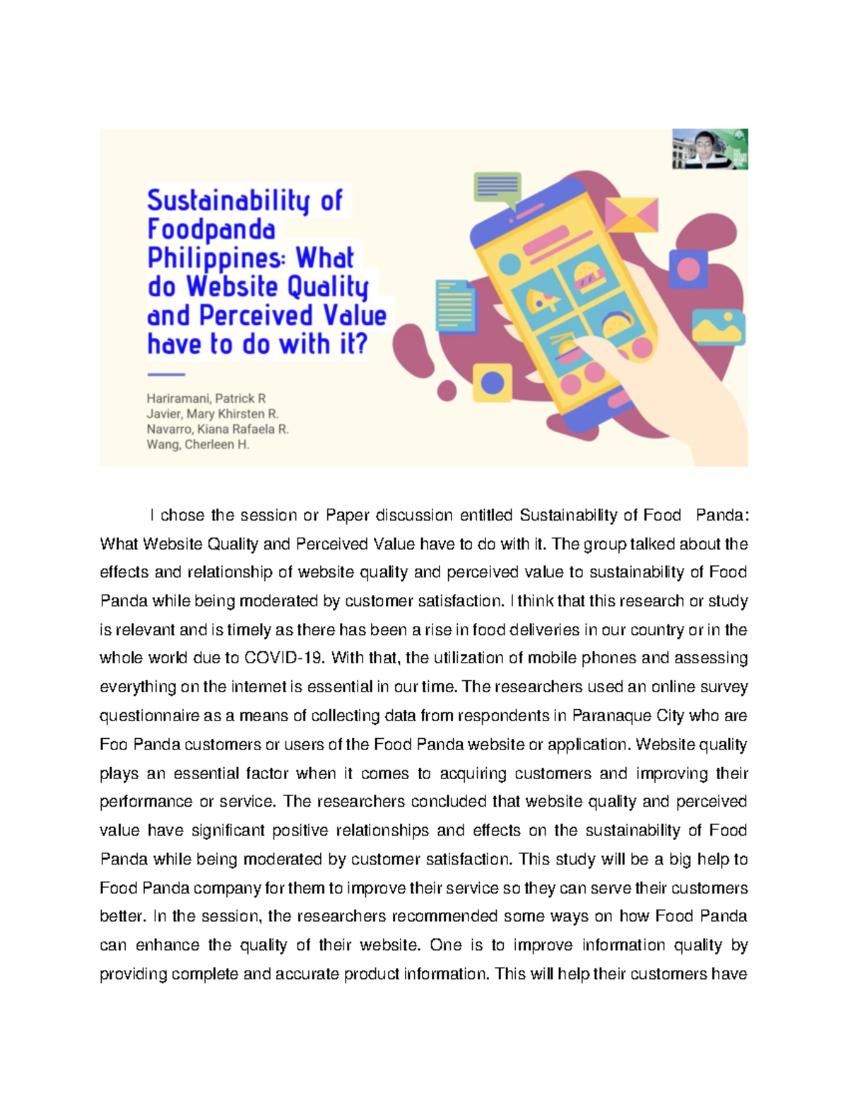 Incentive Paper on a Webinar - I chose the session or Paper discussion ...