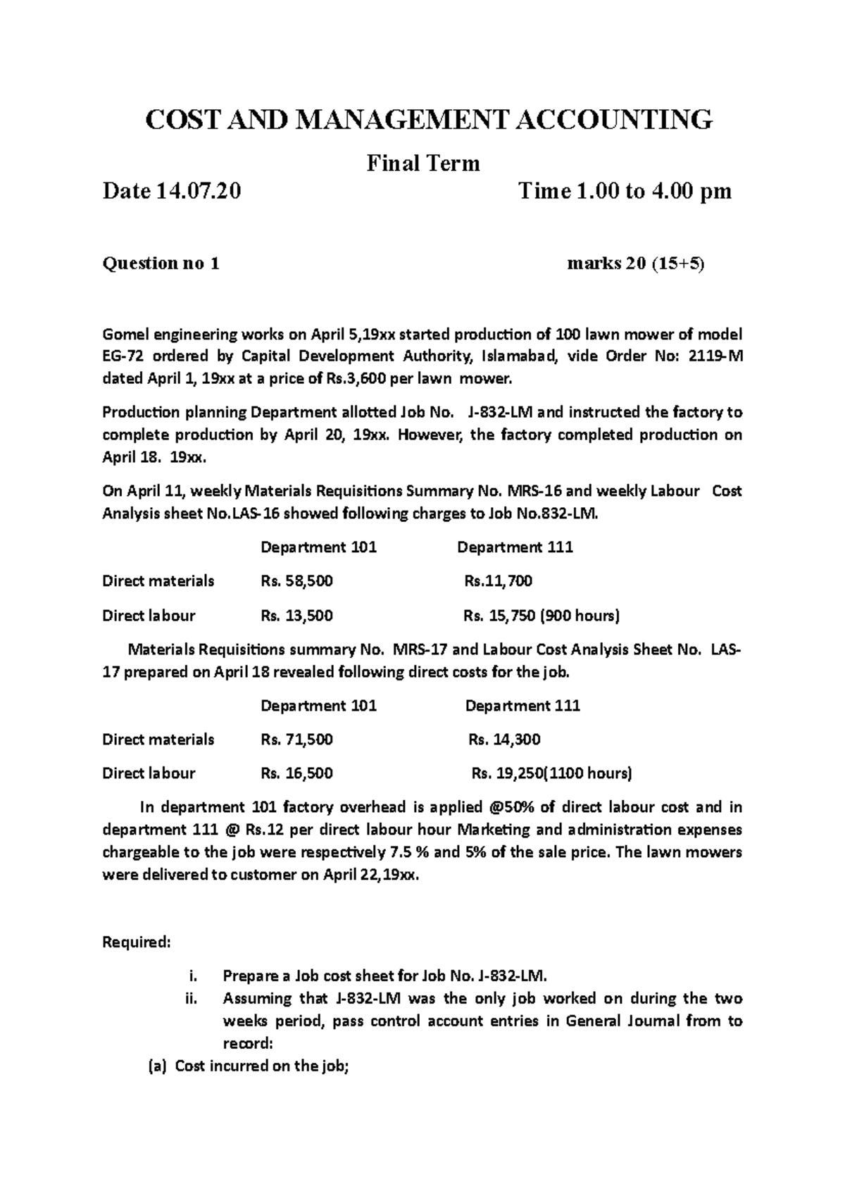 COST AND Management Accounting final COST AND MANAGEMENT ACCOUNTING