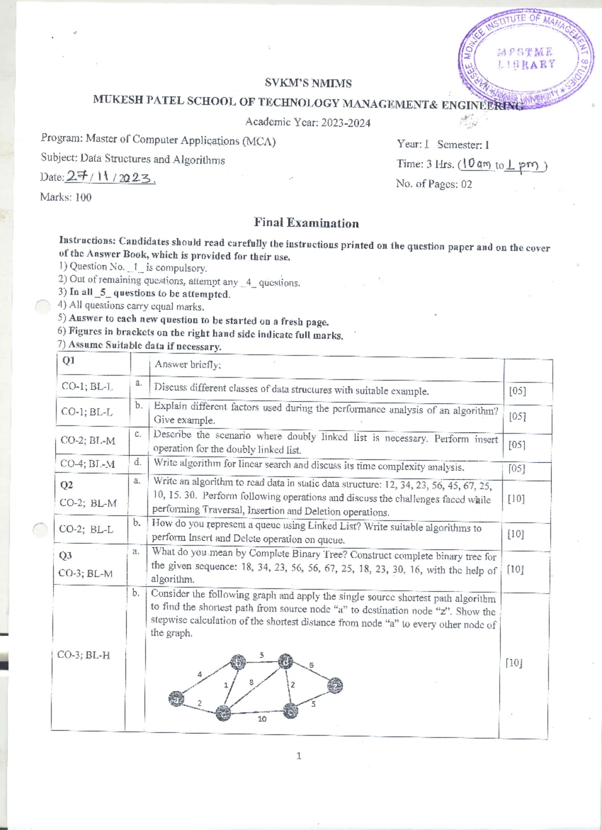 Data Structures and Algorithms Batch 2022-23 Final K3W3Legv UZ - NMIMS ...