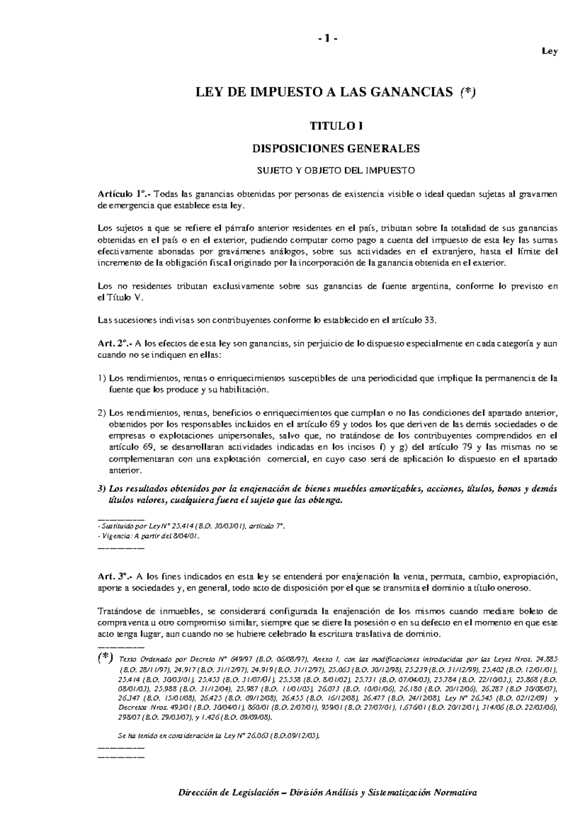 Ley De Impuesto A Las Ganancias Ley Ley De Impuesto A Las Ganancias