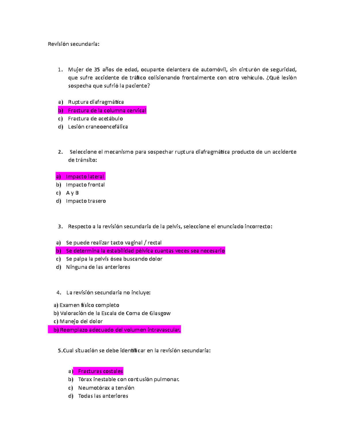 Examen 2017, Preguntas Y Respuestas - Revisión Secundaria: 1. Mujer De ...