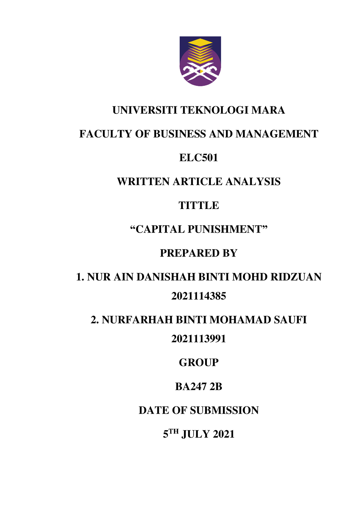 Group 2 Article Analysis ELC501 - UNIVERSITI TEKNOLOGI MARA FACULTY OF ...