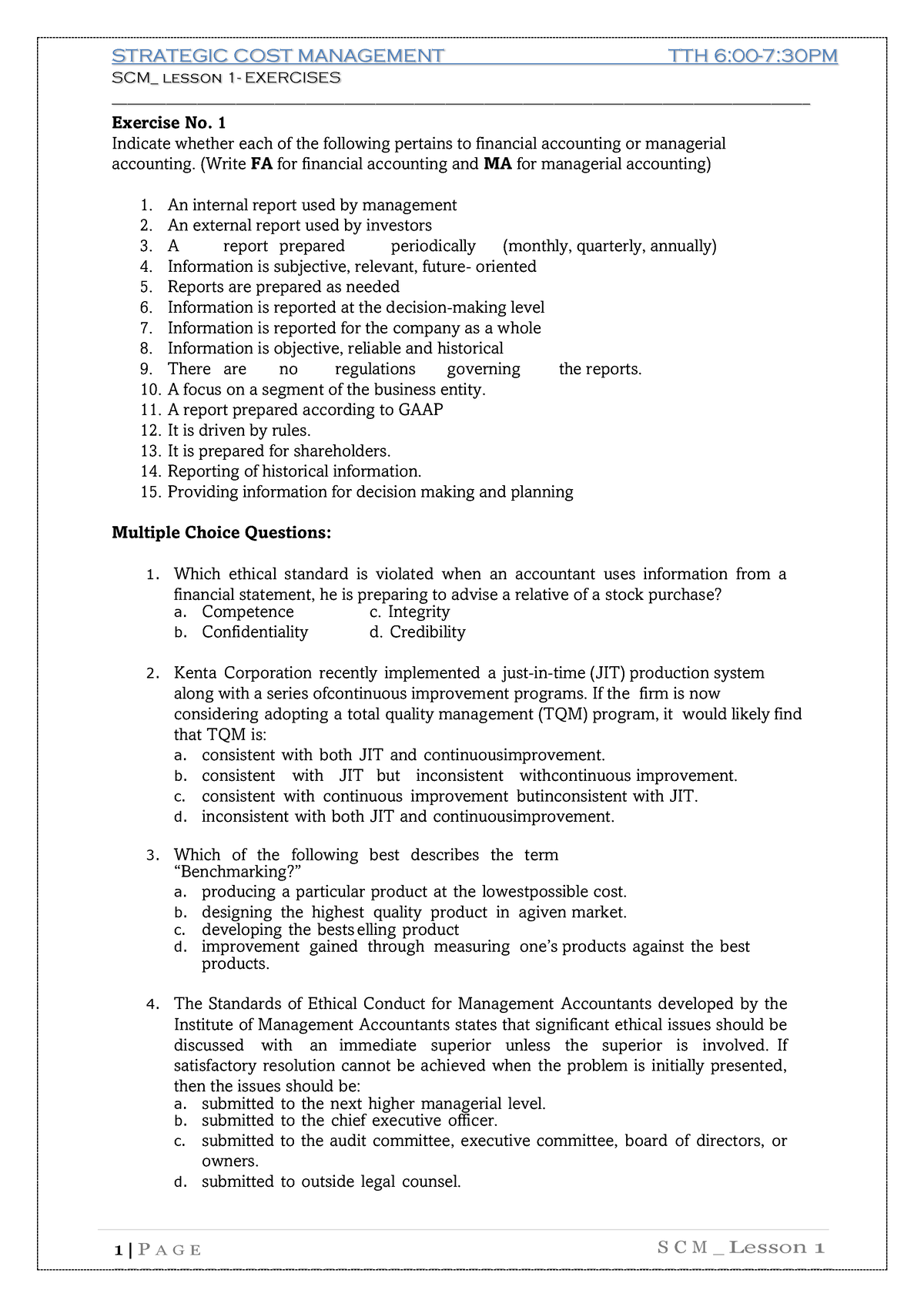 SCM Lesson 1- Exercises - 1 | P A G E S C M _ Lesson 1