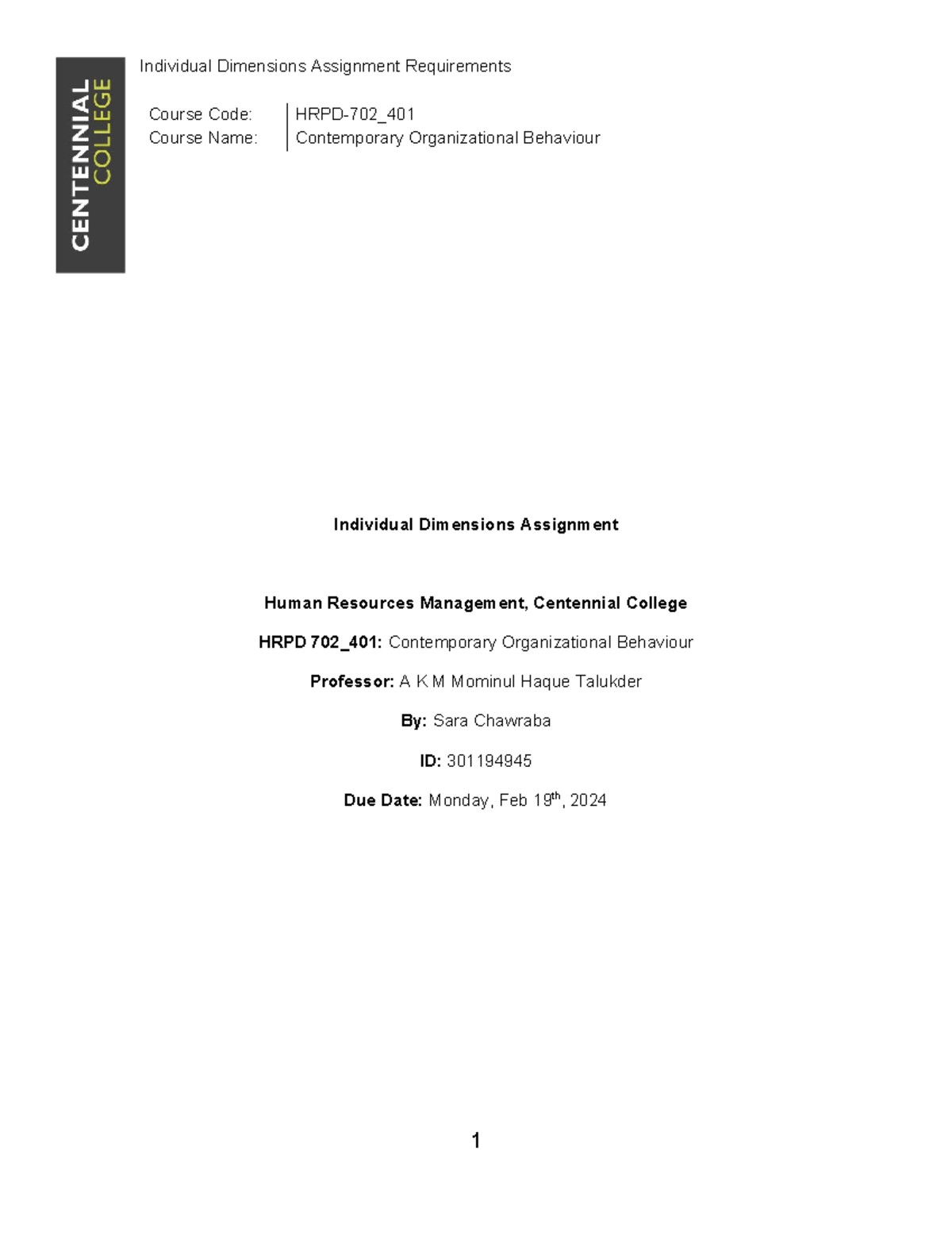 1 Individual Dimensions Assignment Sara Chawraba Final - Individual ...