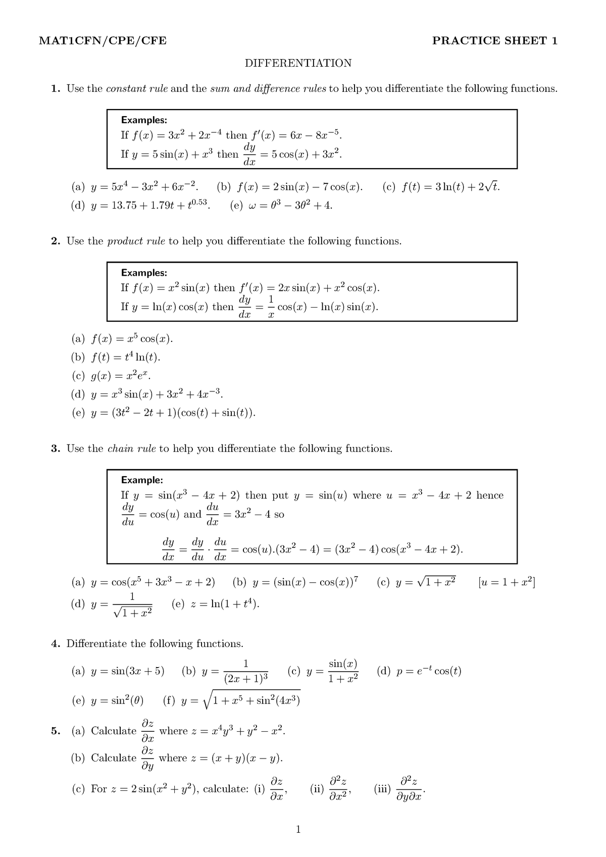 Differentiationpractice Tutorial Work Practice Sheets 1 3 Studocu