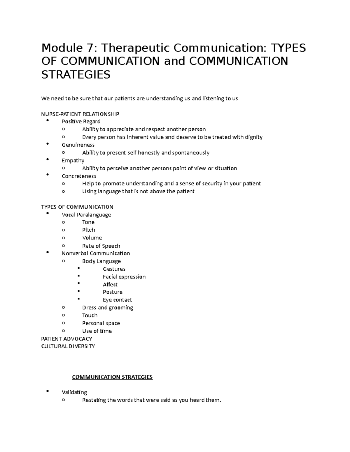 Module 7: Therapeutic Communication - Module 7: Therapeutic ...