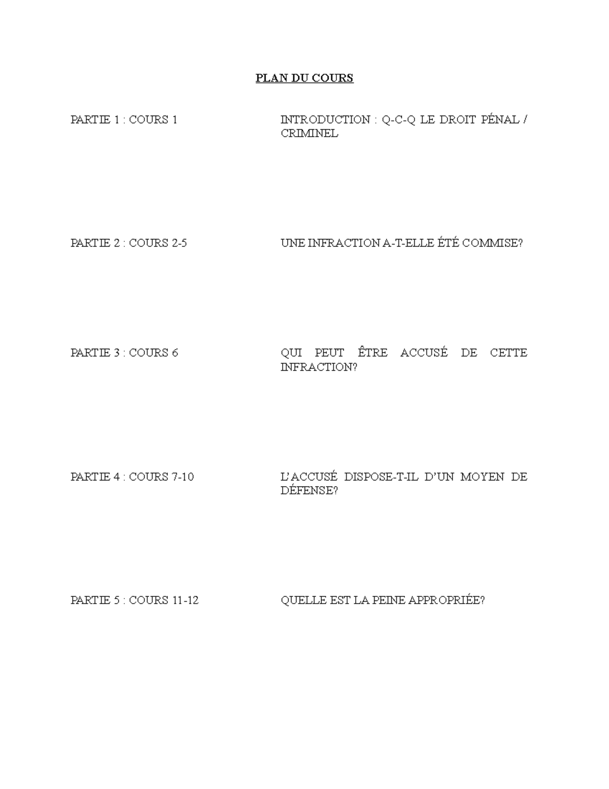 Notes de cours - 1 à 12 - PLAN DU COURS PARTIE 1 : COURS 1 INTRODUCTION ...