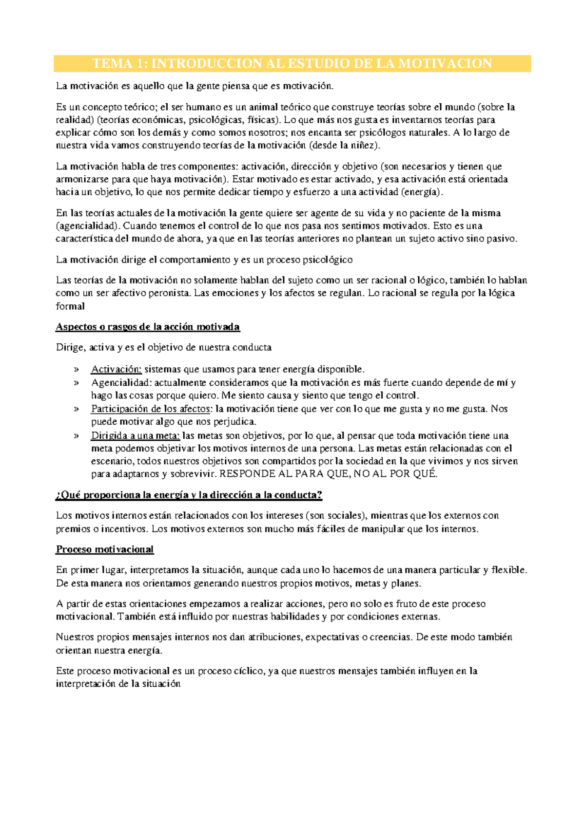 Motivacion - TEMA 1: INTRODUCCION AL ESTUDIO DE LA MOTIVACION La ...