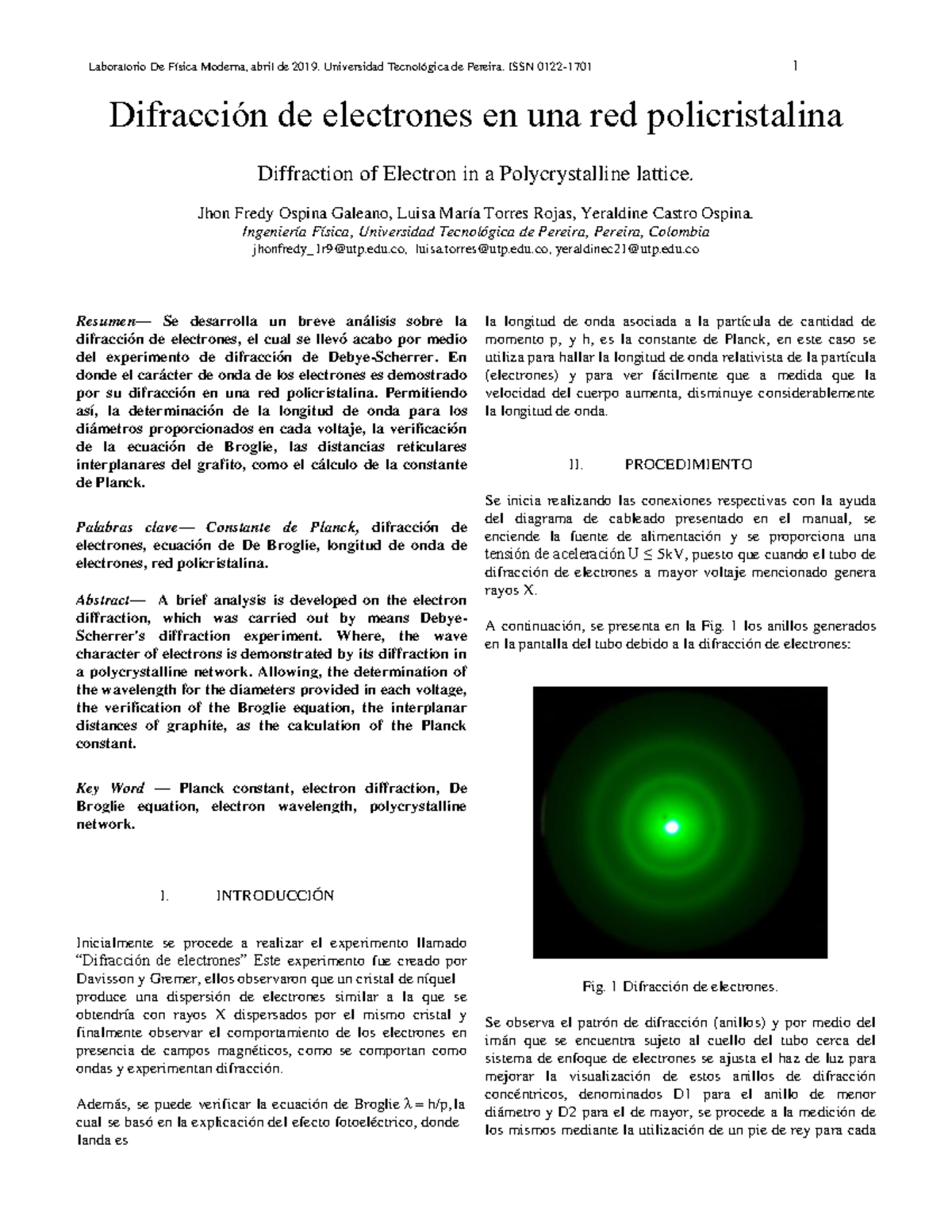 Difraccion de electrones en una red policristalina 1 Laboratorio De