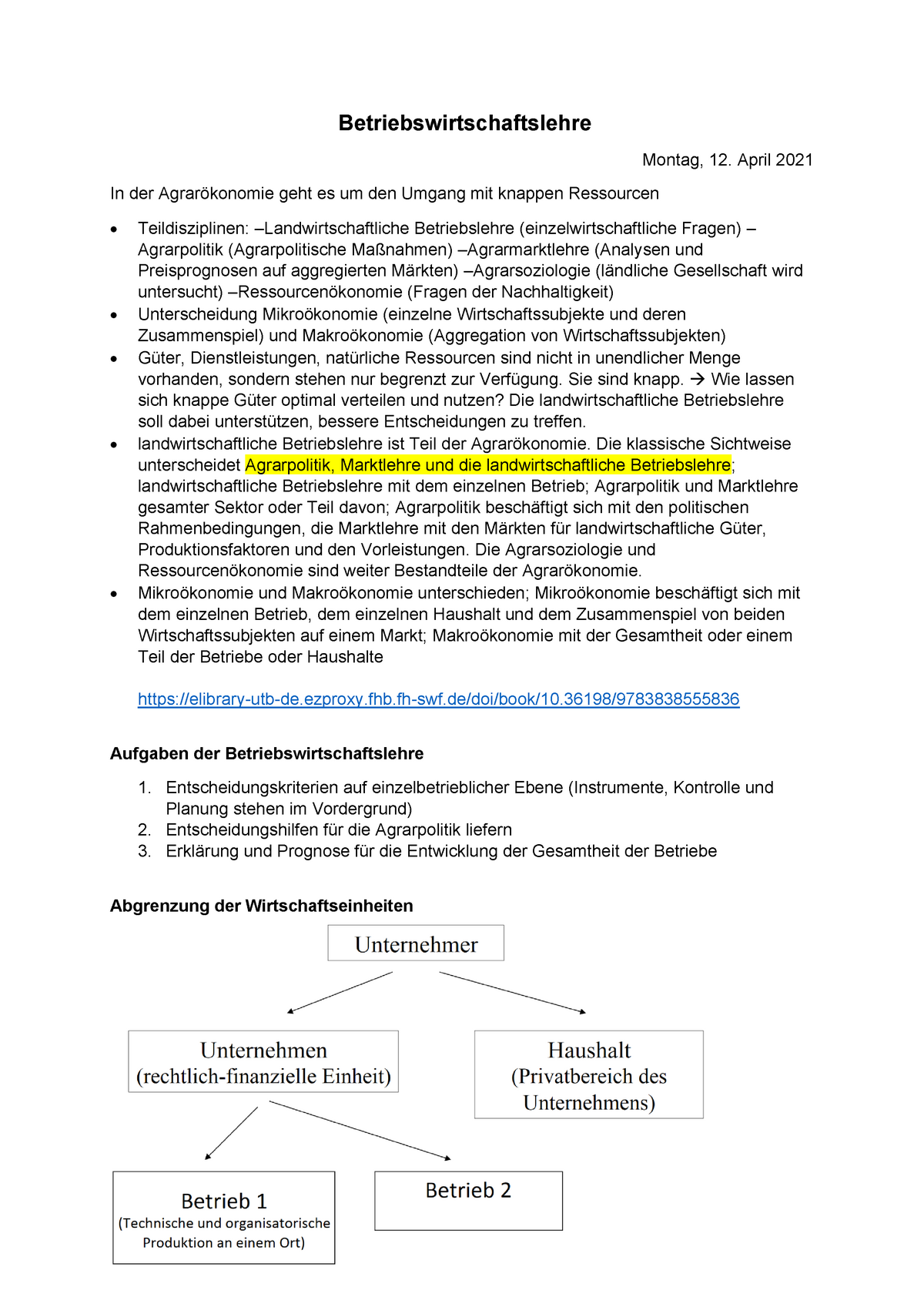 Betriebswirtschaftslehre - FH SWF - Studocu