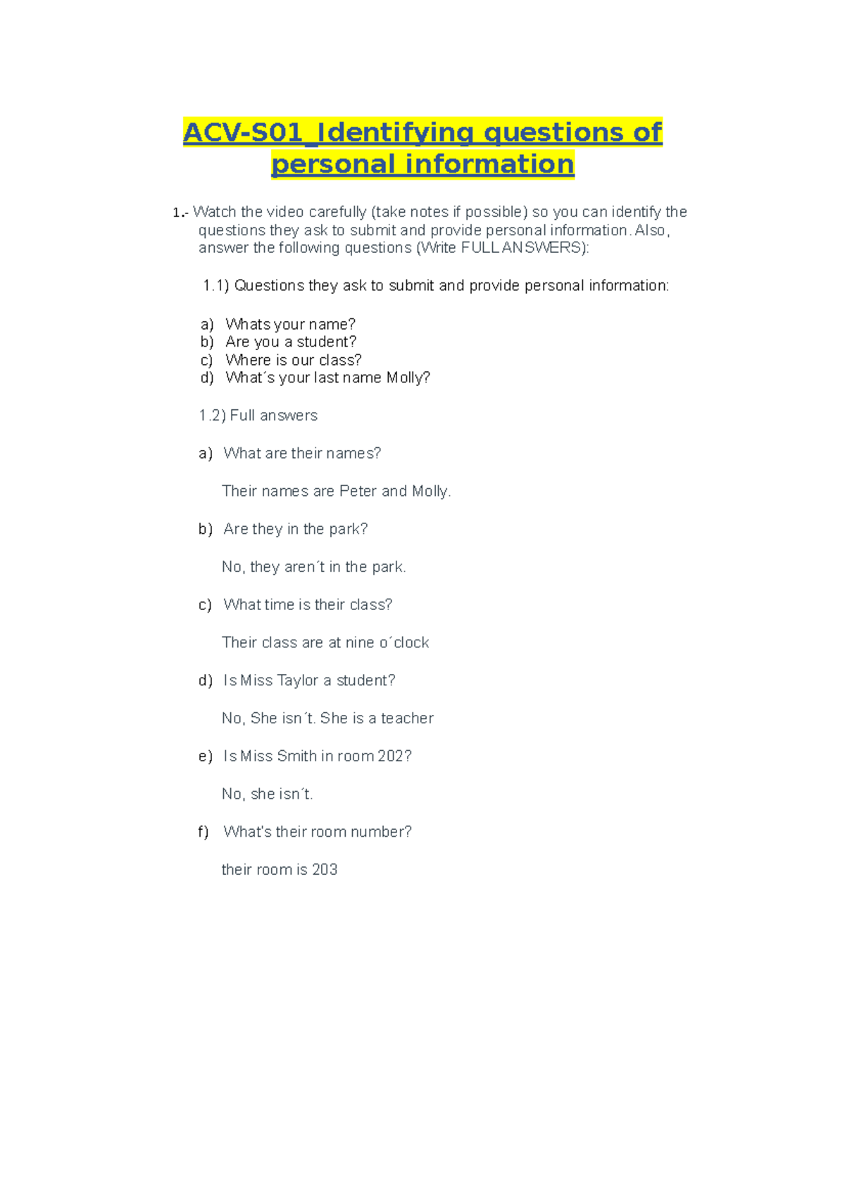 ACV-S01 Identifying questions of personal information - Watch the video ...