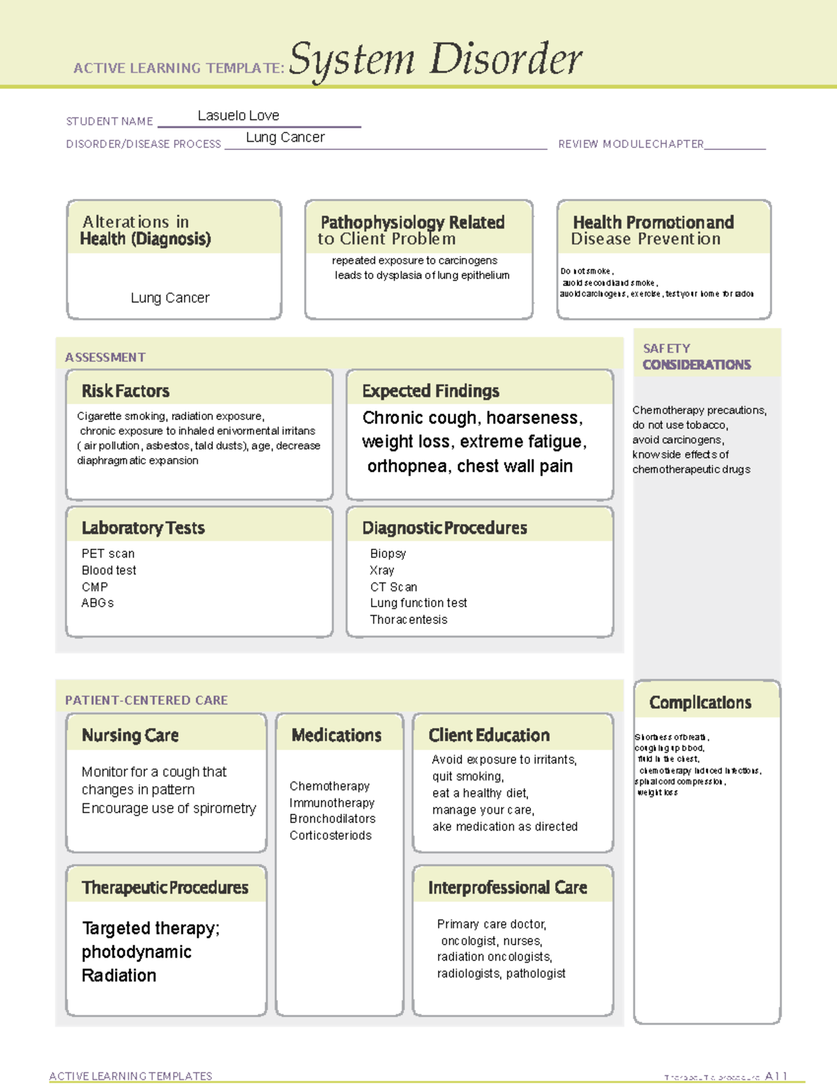 Lung cancer - NURSING - ACTIVE LEARNING TEMPLATE: System Disorder ...