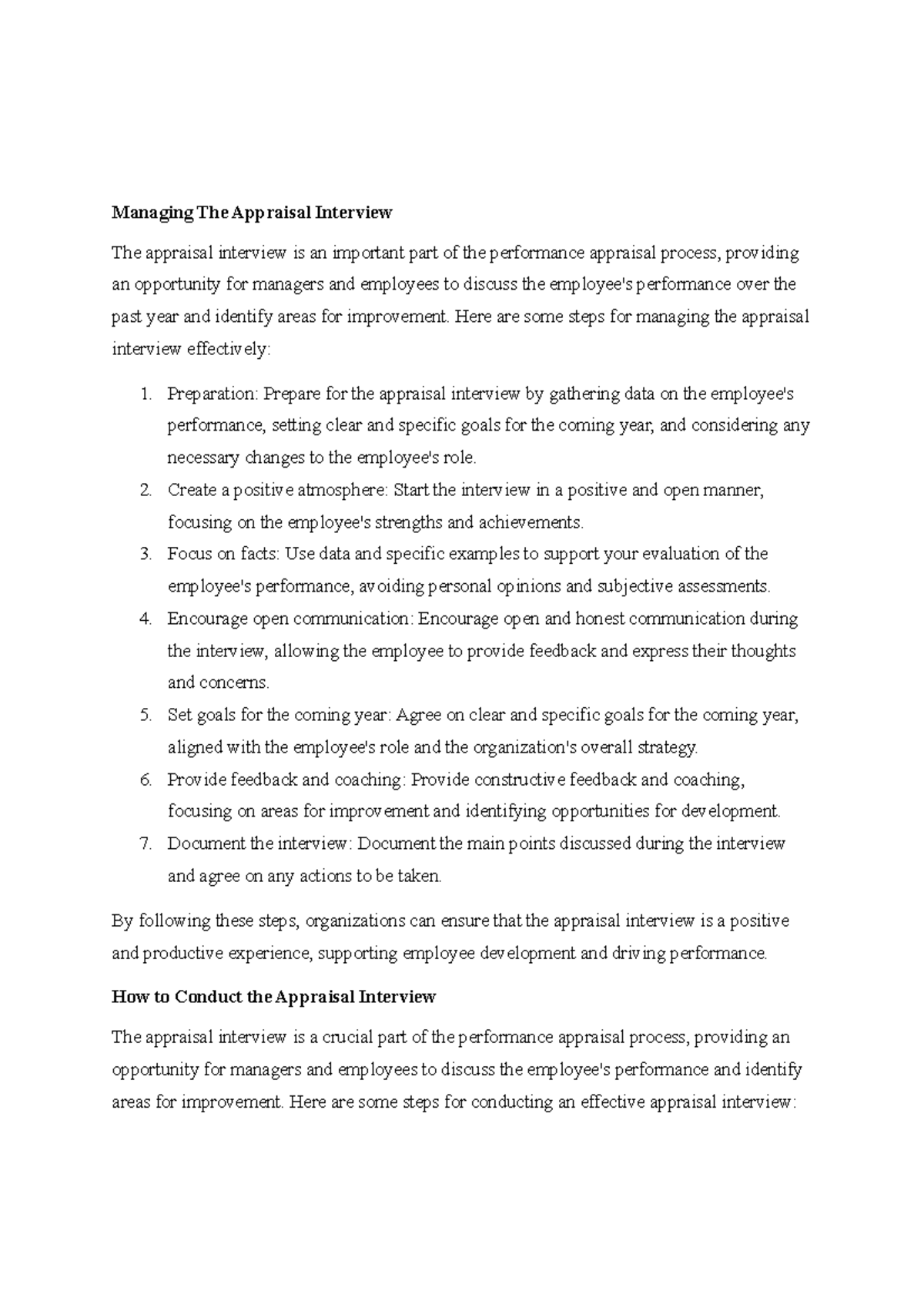 Managing The Appraisal Interview Here are some steps for managing the