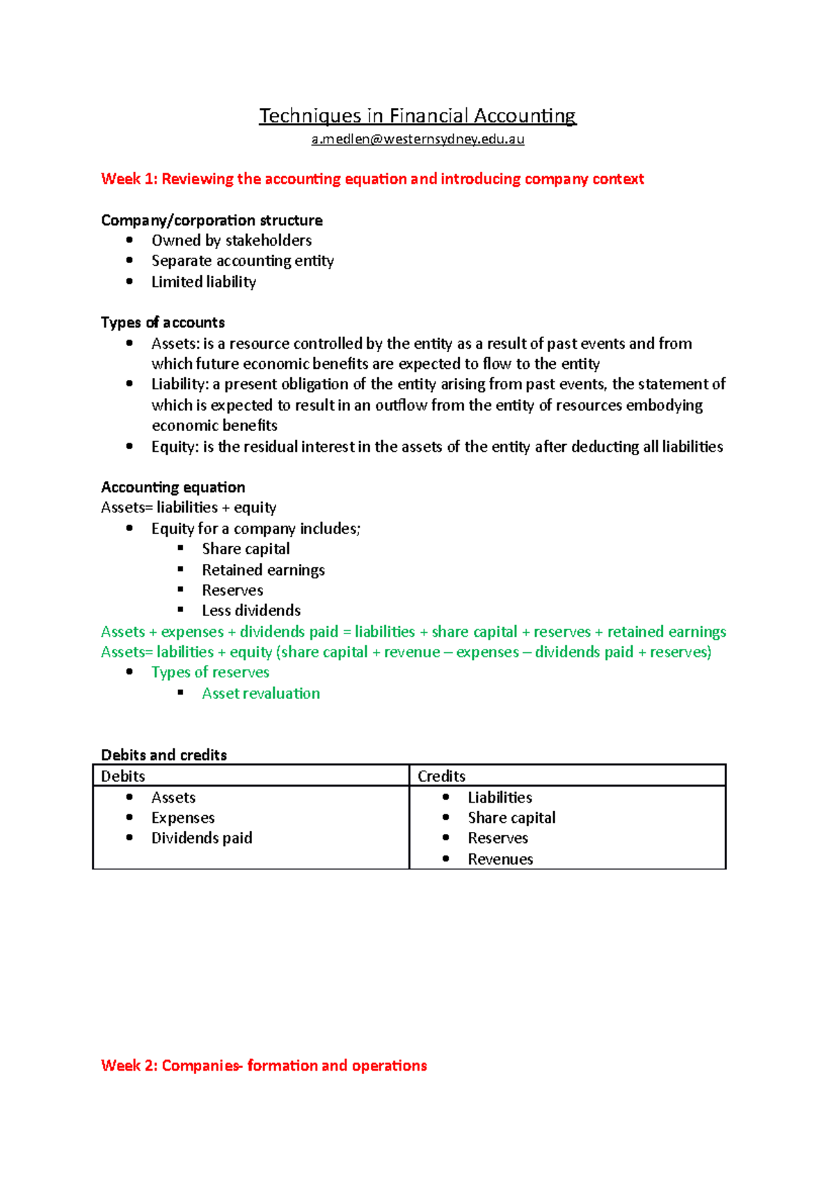 Techniques In Financial Accounting Notes 200973 Techniques In 