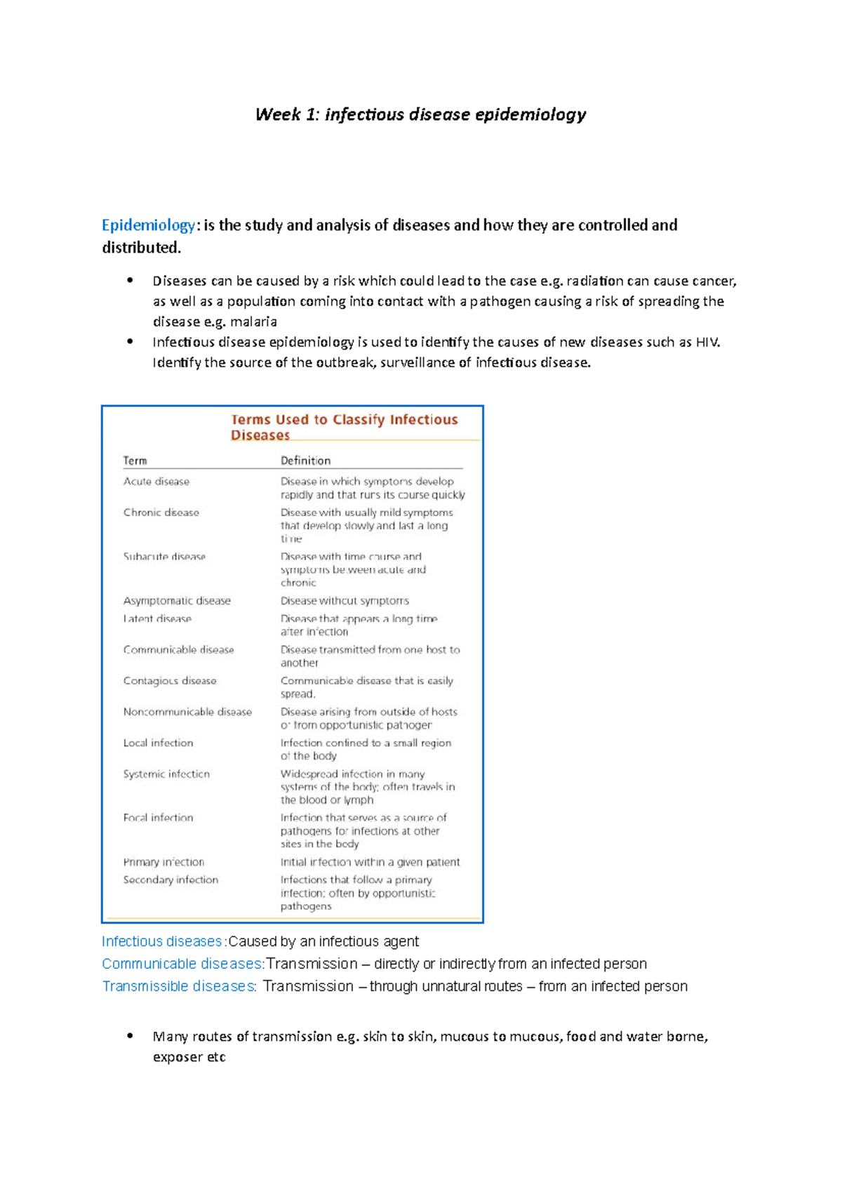 Week 1 - Lecture Notes Week 1 Lectures - Week 1: Infecious Disease ...