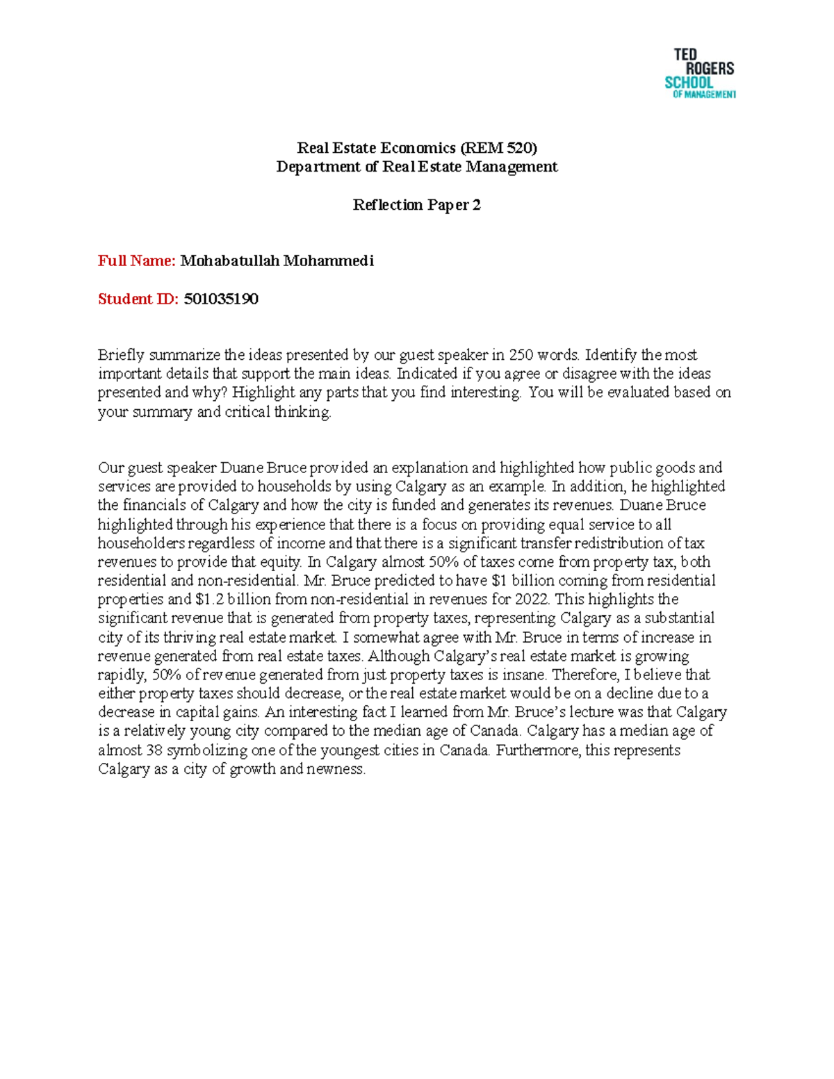 REM520Reflection paper 2 Real Estate Economics (REM 520) Department