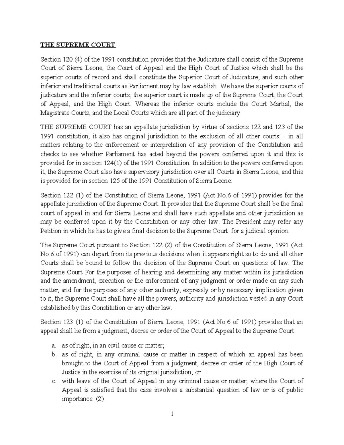 Jurisdiction OF THE Superior Courts THE SUPREME COURT Section 120 (4