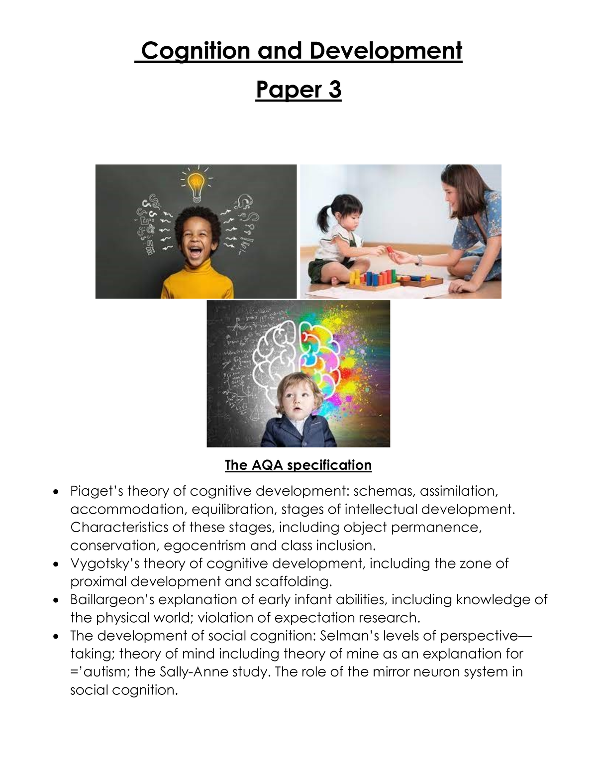 Cognition and clearance development psychology aqa