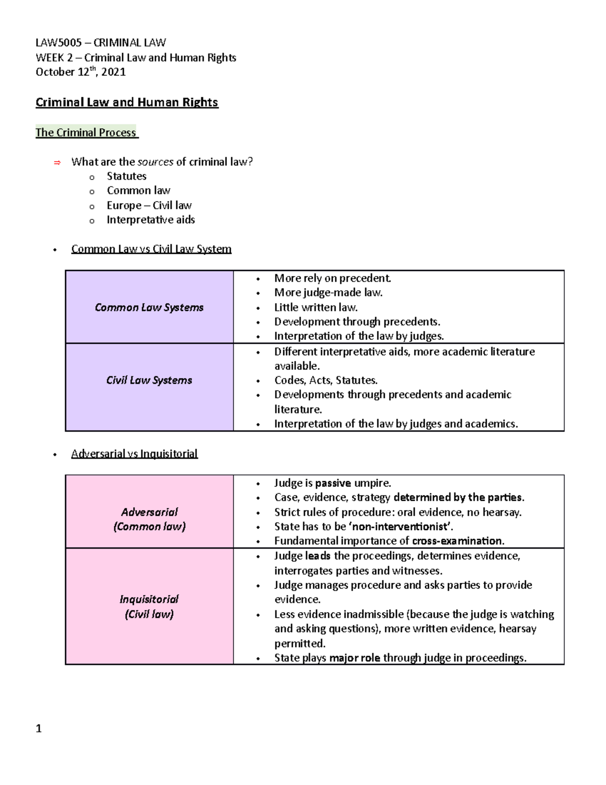 (Crim)Week 2 - Criminal Law and Human Rights - WEEK 2 – Criminal Law ...