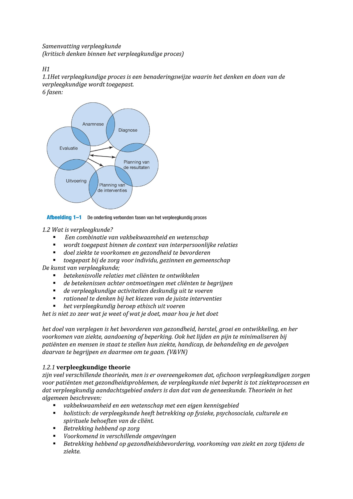 Samenvatting Verpleegkunde - HVVP14TVPK1 - Hanze - StudeerSnel