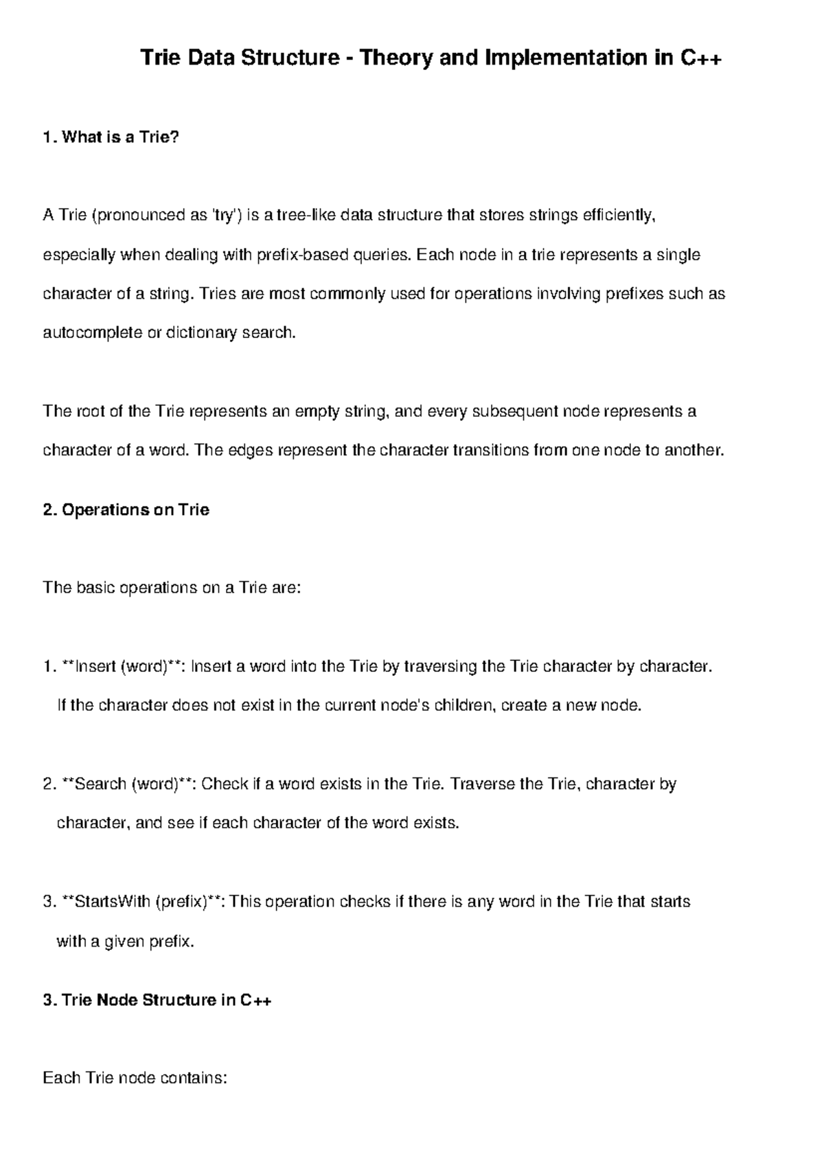 Trie Theory and Implementation - Each node in a trie represents a ...