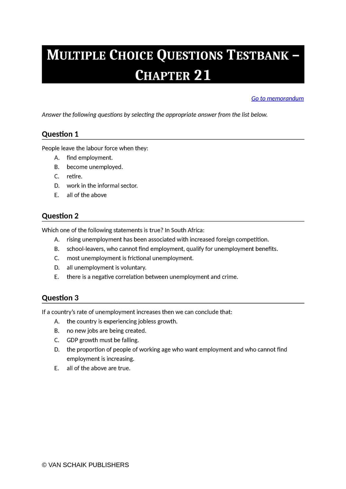 Economics 5 MCQ C21 - MULTIPLE CHOICE QUESTIONS TESTBANK – CHAPTER 21 ...