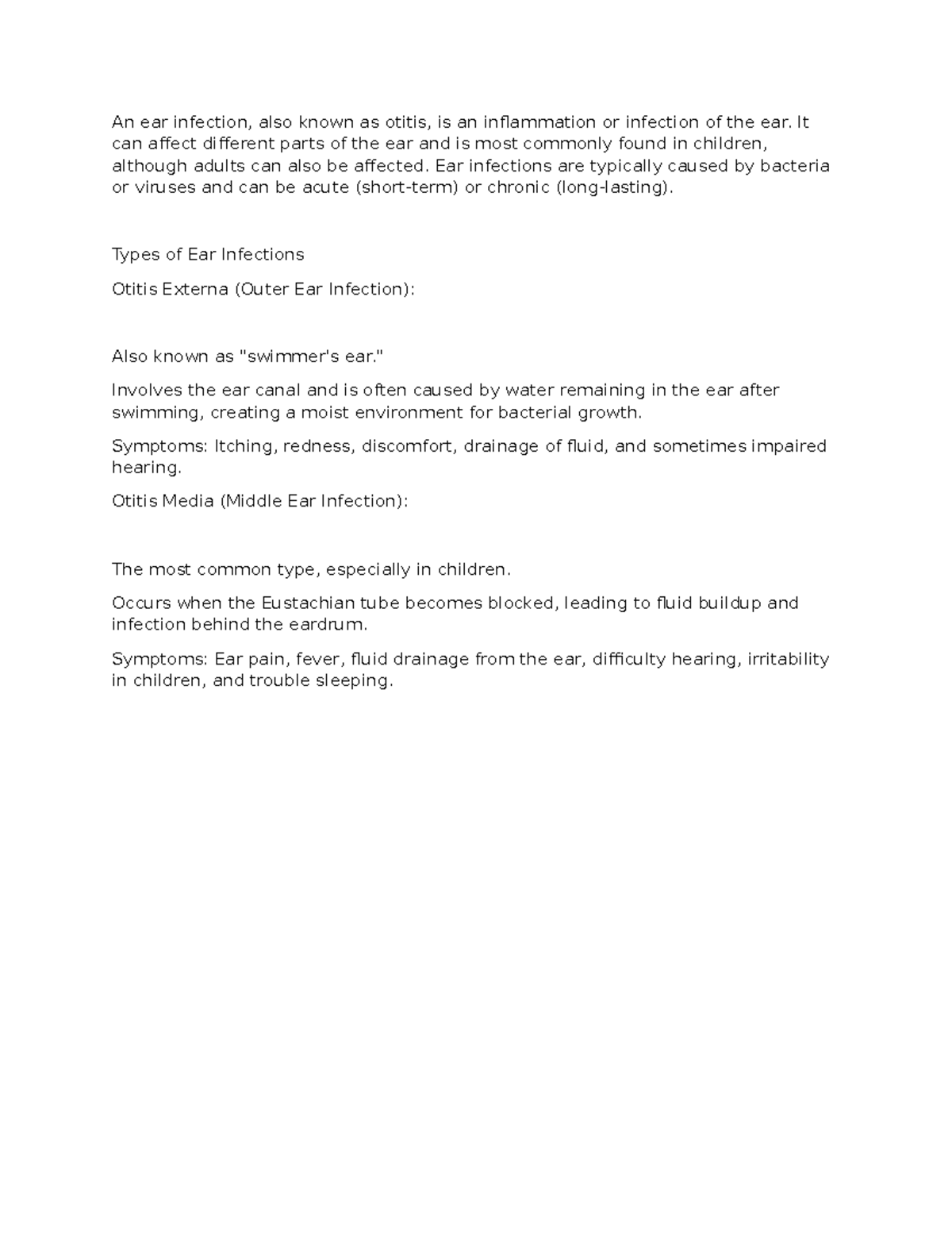 Health science practice - An ear infection, also known as otitis, is an ...
