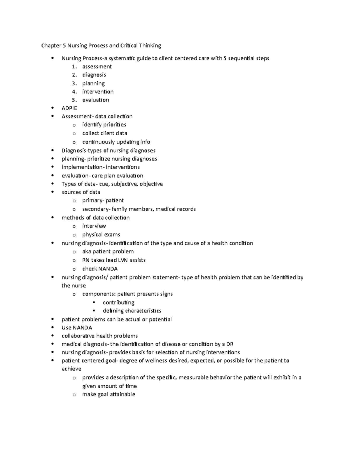 critical thinking and clinical application questions chapter 5