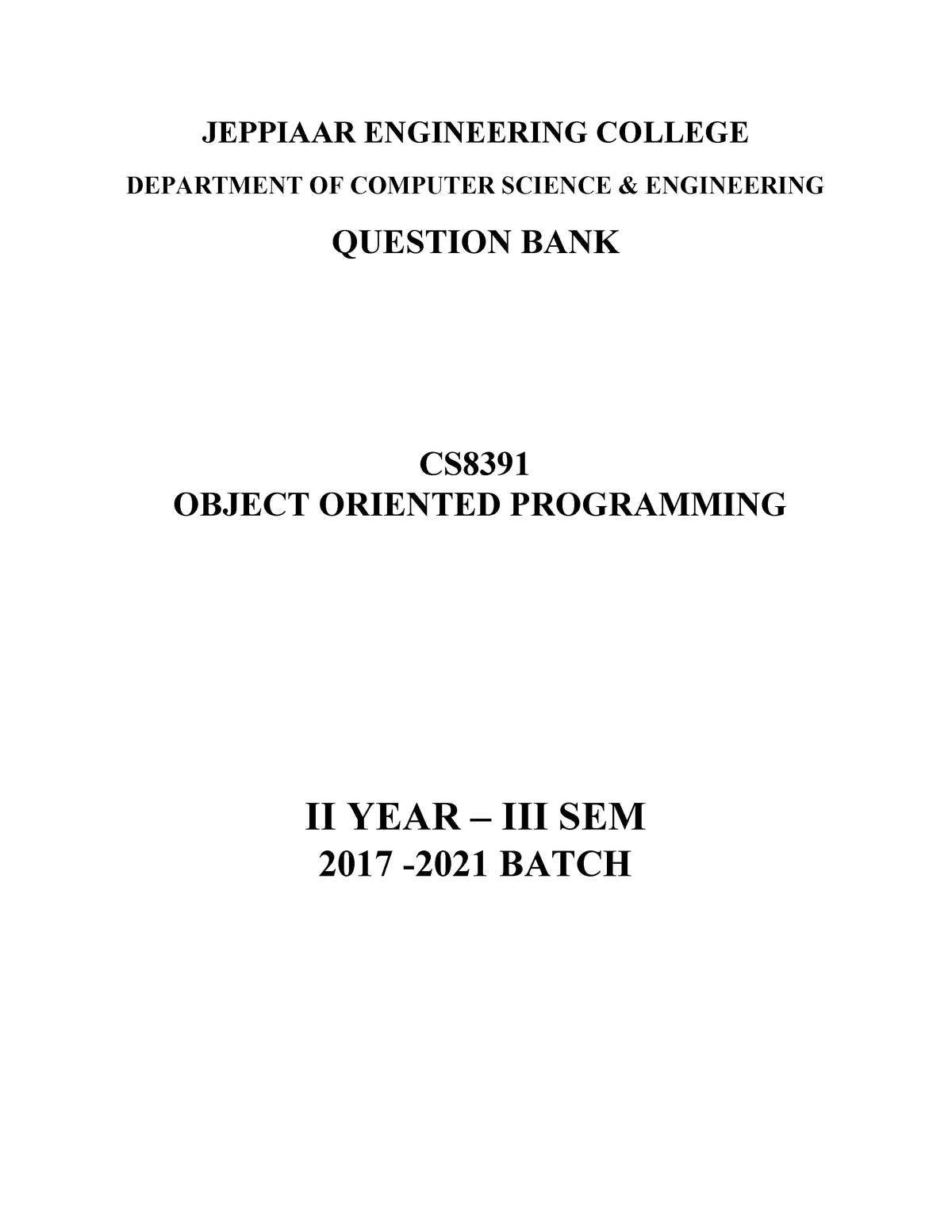 II YEAR III SEM CS8391 Object Oriented Programming - JEPPIAAR ...