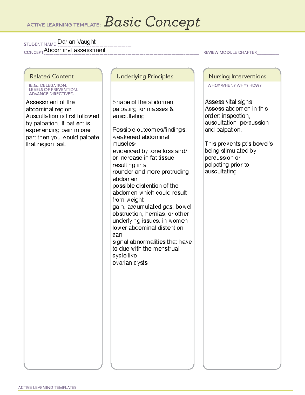 Abdominal assessment alt - NUR131 - ACTIVE LEARNING TEMPLATES Basic ...