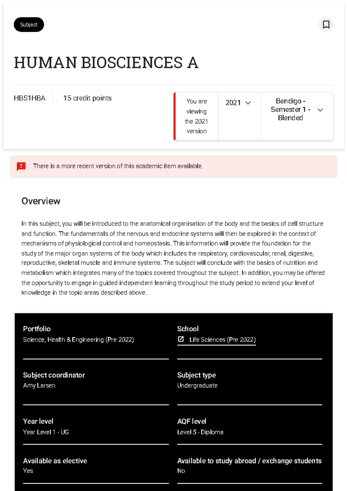 Human Biosciences A - Subject Learning Guide - Subject HUMAN ...