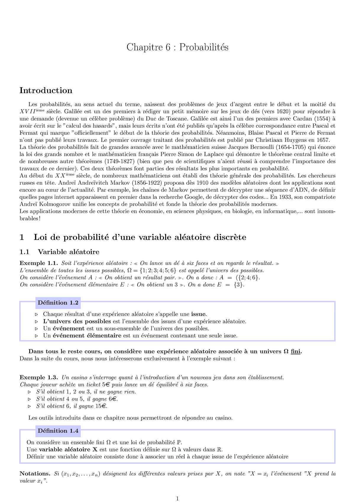 Cours Premiere Probabilité - Chapitre 6 : Probabilit ́es Introduction ...