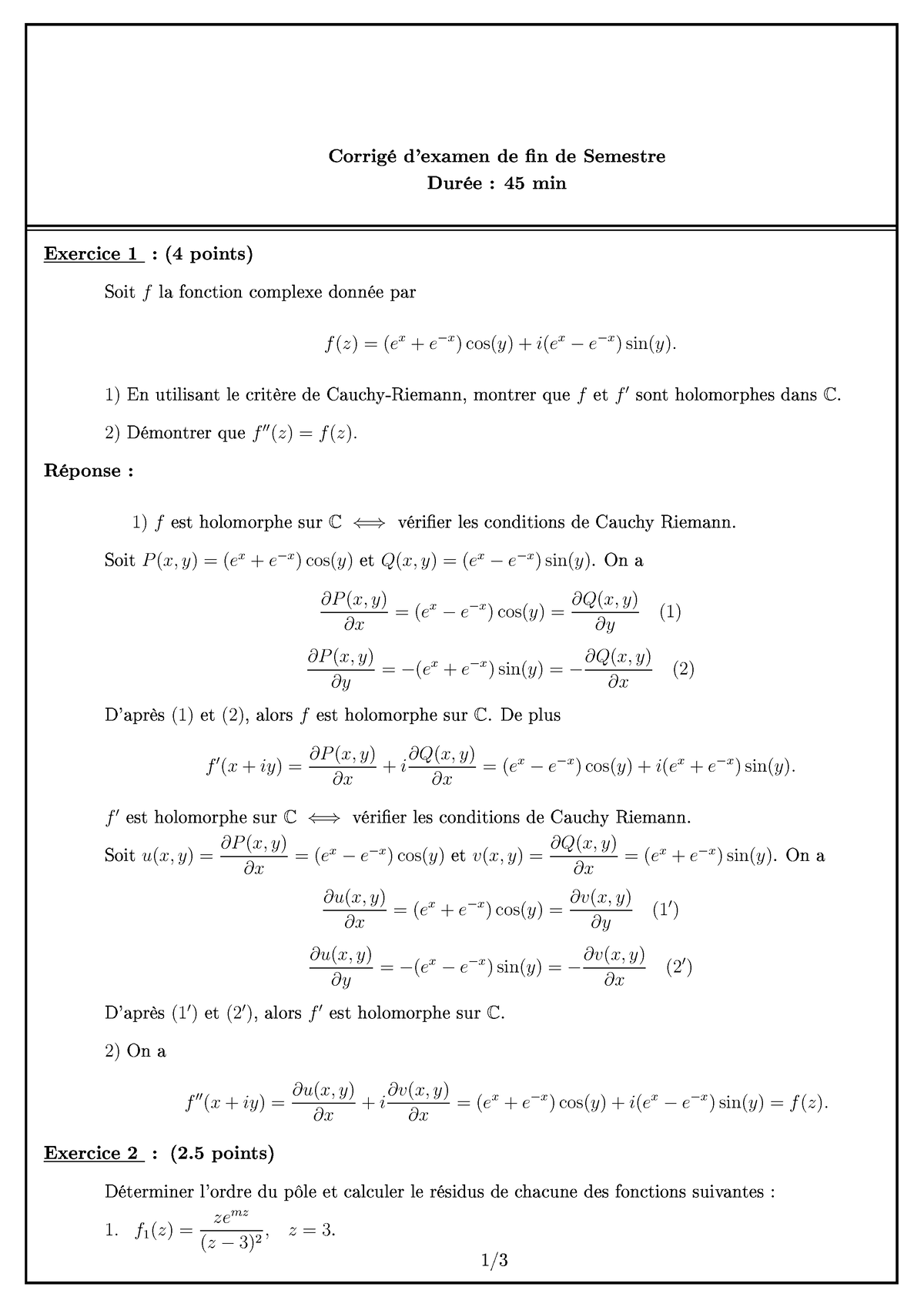 Examen Corrigé De L'analyse Numérique Et Algorithme - ♥ Rs Té ②② èr P ♠ ...