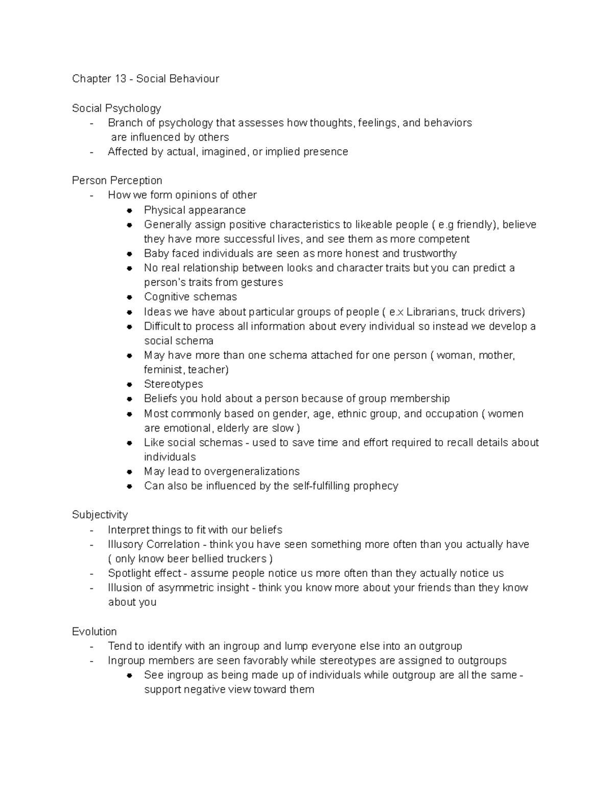 Psych 1001 Chapter 13 Notes - Chapter 13 - Social Behaviour Social ...