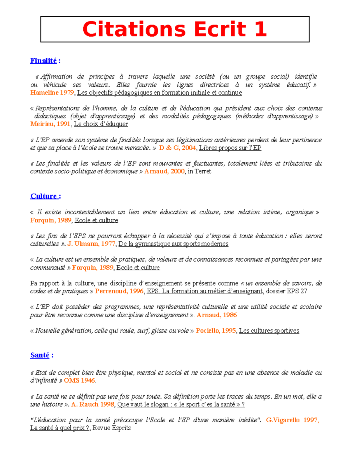Definitons Citations E1 Citations Ecrit 1 Finalite Affirmation De Principes A Travers Studocu
