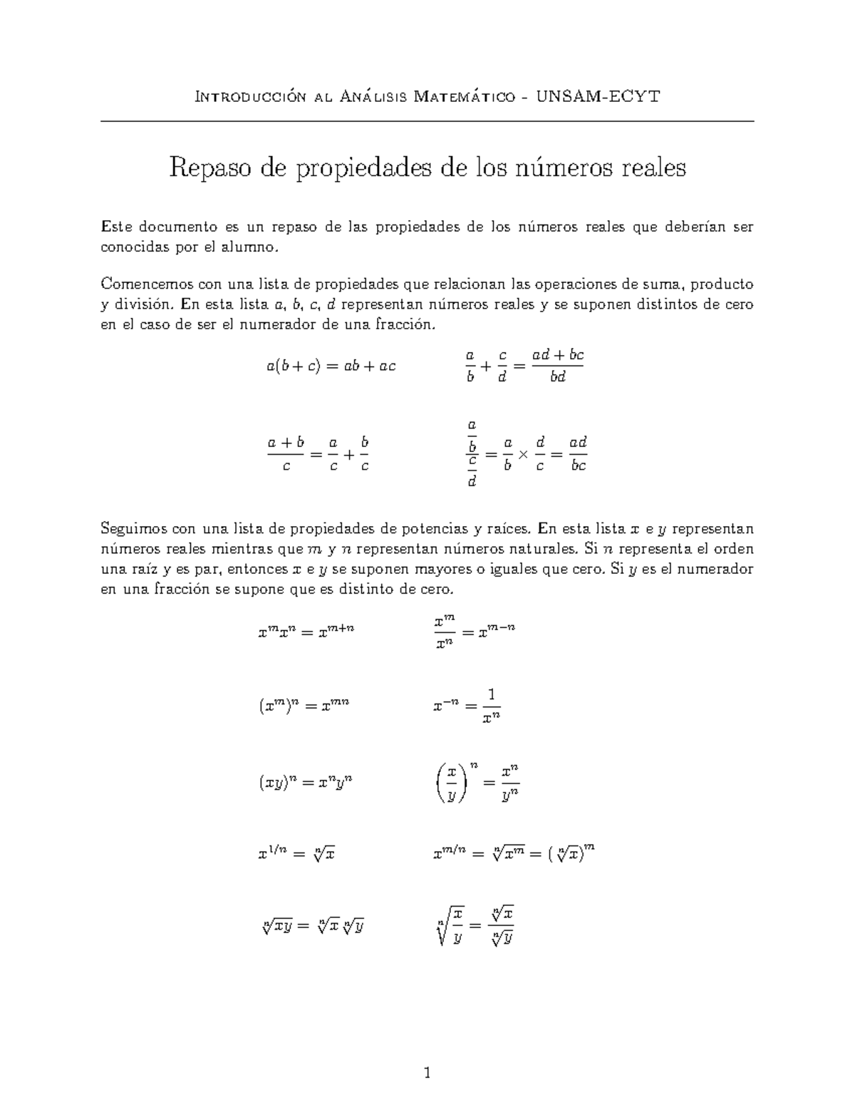 Definiciones Y Propiedades Practica 0 - Introducci ́on Al Analisis ...