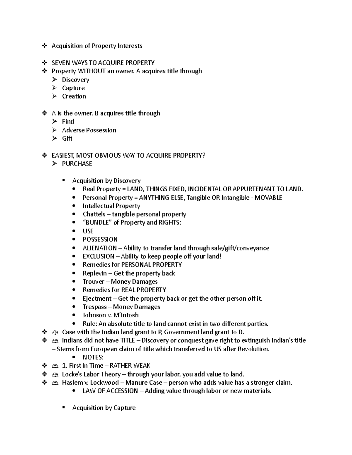 property law outline Acquisition of Property Interests SEVEN WAYS TO