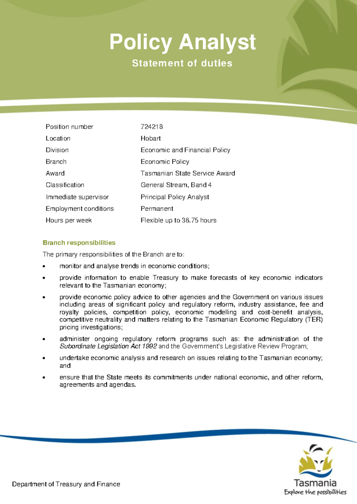 724218 - Statement of Duties - Policy Analyst - Department of Treasury ...