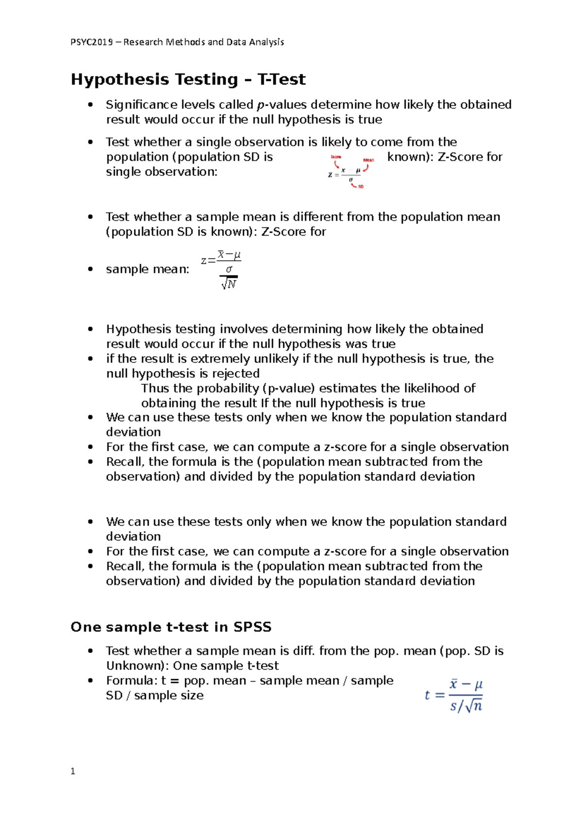 hypothesis testing lecture notes