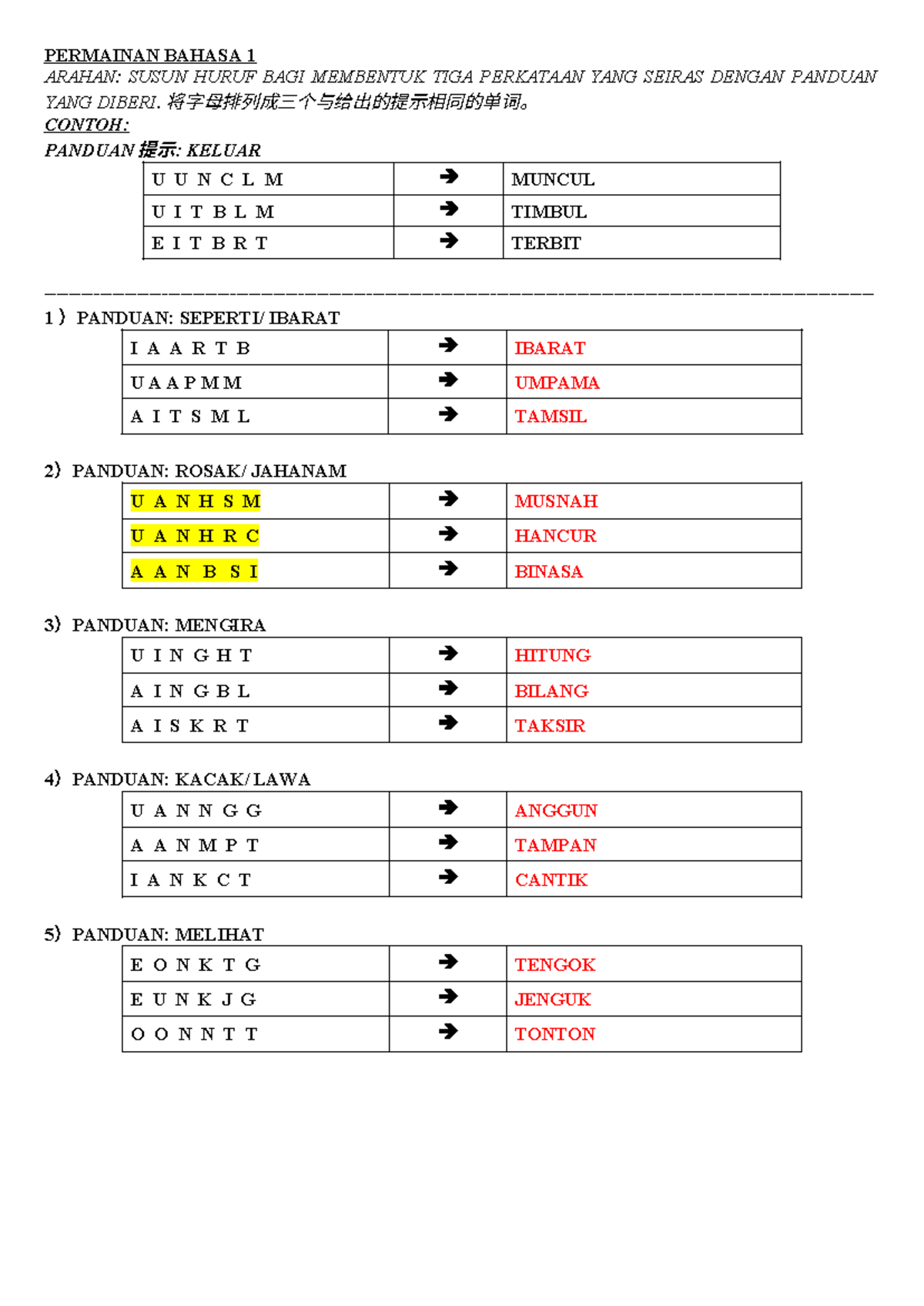 Permainan Bahasa - PERMAINAN BAHASA 1 ARAHAN: SUSUN HURUF BAGI ...